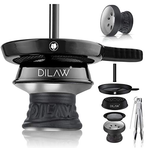 DILAW® Shisha Steinkopf Set Kaminkopf Small Tabaksieb Kohlezange Kaminaufsatz Tabak Kopf, Silber von DILAW