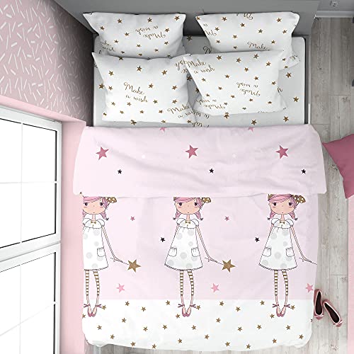 DILIOS Kinder Bettwäsche Sterne Mädchen 135x200 2teilig Baumwolle Renforcé Rosa 100% Atmungsaktive Baumwollbettwäsche - Kinderbettwäsche 135 x 200 cm + Kissenbezug 80 x 80 cm mit Reißverschluss von DILIOS