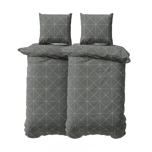 DILIOS Premium Bettwäsche 135x200 x2 – 100% Baumwolle (Grau Gestreift) von DILIOS