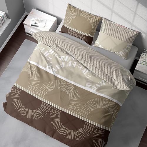 DILIOS Premium Bettwäsche 200x200 100% Baumwolle Atmungsaktive, Renforcé, mit Reißverschluss, Braun/Hellbraun/Beige, 3-teilig, Bettwäsche-Set, Bettbezug + 2 Kissenbezug 80x80 von DILIOS