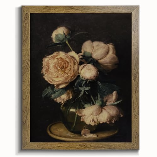 DILITI Gerahmte Leinwanddrucke, Wandkunst, Heimdekoration – Vintage-Blumen-Kunstdruck, Gemälde, Moody Flower Botanical Artwork auf Leinwand (Moody Vintage Blume, 20,3 x 25,4 cm) von DILITI