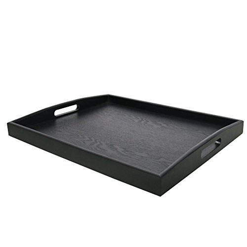 DILLMAN Serviertablett groß schwarz Holz rechteckig Lebensmitteltablett Butlertablett Frühstückstablett mit Griffen (groß) von DILLMAN