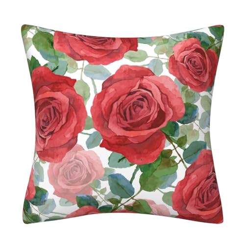 DILOXNSU Kissenbezüge, 45,7 x 45,7 cm, rote Rosen, Blumen, doppelseitig, dekorative Kissenbezüge, für Sofa, Bett, Zuhause, Wohnzimmer, Outdoor, Garten, Dekoration, Kissenbezug, 45 x 45 cm von DILOXNSU