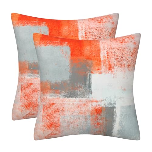 DILOXNSU Kissenbezug 40x40 Orange Grau Weiß Kissenbezüge 2er Set Deko Kissen Samt Sofakissen Modern Abstrakte Kissenhülle Dekokissen Aesthetic Couchkissen für Sofa Couch Wohnzimmer Zierkissen von DILOXNSU