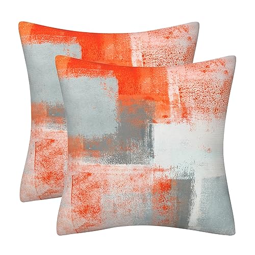 DILOXNSU Kissenbezug 45x45 Orange Grau Weiß Kissenbezüge 2er Set Deko Kissen Samt Sofakissen Modern Abstrakte Kissenhülle Dekokissen Aesthetic Couchkissen für Sofa Couch Wohnzimmer Zierkissen von DILOXNSU