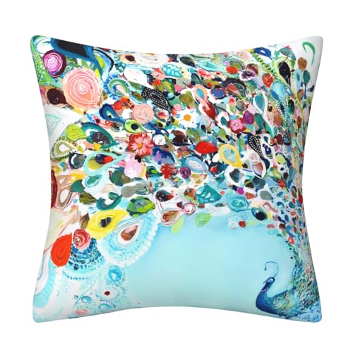 DILOXNSU Pfau-Kissenbezüge, 45 x 45 cm, buntes Pfau, Ölgemälde, Kunst, Federkissen, Heimdekorationen, Kissen für Wohnzimmer, Couch, Sofa, Dekoration, 45,7 x 45,7 cm DILOXNSU Pfau-Kissenbezüge, 45 x 45 cm, buntes Pfau, Ölgemälde, Kunst, Federkissen, Heimdekorationen, Kissen für Wohnzimmer, Couch, Sofa, Dekoration, 45,7 x 45,7 cm von DILOXNSU