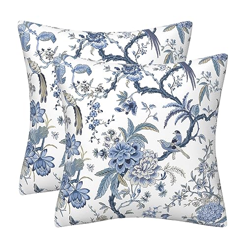 Kissenbezug 50x50 2er Set Blau Kissenbezüge Chinesischer Vogel Blume Deko Kissen Samt Sofakissen Modern Abstrakte Kissenhülle Dekokissen Aesthetic Couchkissen für Sofa Couch Wohnzimmer Zierkissen von DILOXNSU