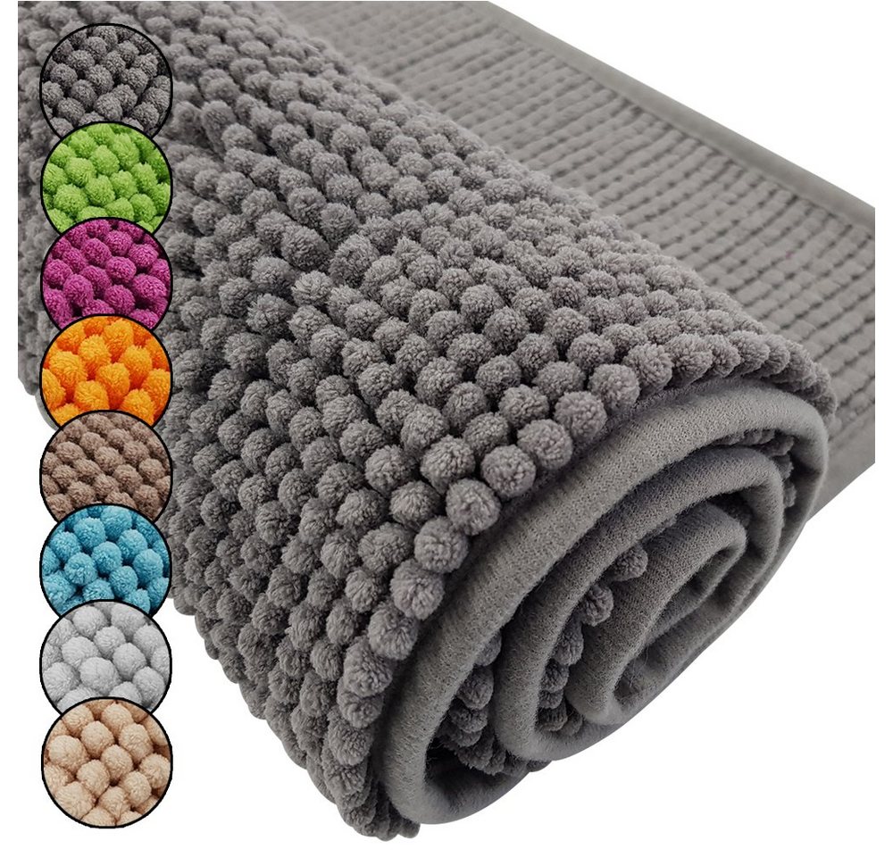 Badematte Badematte Chenille 50x80 cm – Badteppich mit kuscheligem Flor DILUMA, Polyester, rechteckig, Rutschhemmende Beschichtung, schnell trocknend, hohe Saugkraft von DILUMA