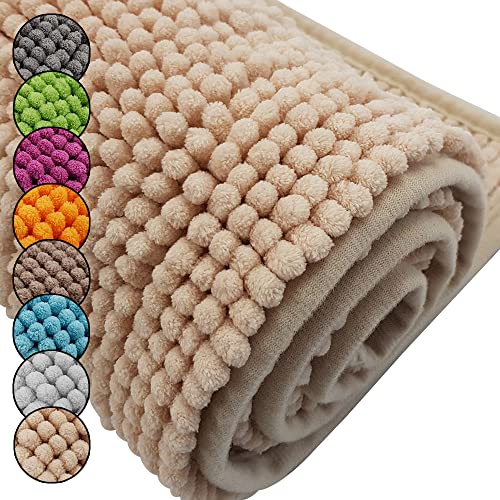 DILUMA Badematte Chenille 2er Set 50x80cm + 45x50cm Beige Rutschfester Hochflor Badteppich Wellness Badvorleger Saugfähig und Flauschig von DILUMA