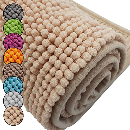 DILUMA Badematte Chenille 2er Set 50x80cm + 45x50cm Beige Rutschfester Hochflor Badteppich Wellness Badvorleger Saugfähig und Flauschig DILUMA Badematte Chenille 2er Set 50x80cm + 45x50cm Beige Rutschfester Hochflor Badteppich Wellness Badvorleger Saugfähig und Flauschig von DILUMA