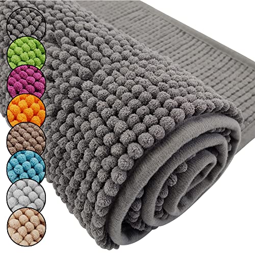 DILUMA Badematte Chenille 2er Set 50x80cm + 45x50cm Grau Rutschfester Hochflor Badteppich Wellness Badvorleger Saugfähig und Flauschig von DILUMA