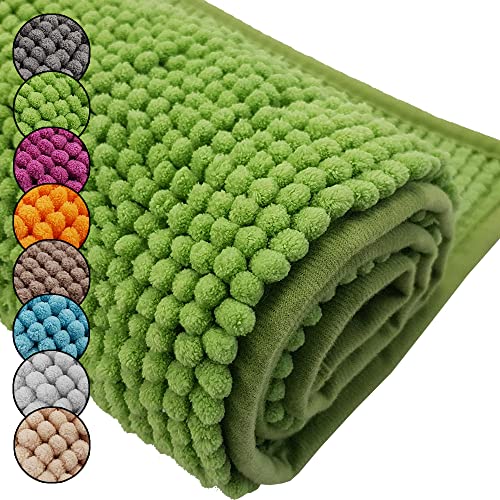 DILUMA Badematte Chenille 2er Set 50x80cm + 45x50cm Grün Rutschfester Hochflor Badteppich Wellness Badvorleger Saugfähig und Flauschig von DILUMA