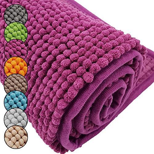 DILUMA Badematte Chenille 2er Set 50x80cm + 45x50cm Lila Rutschfester Hochflor Badteppich Wellness Badvorleger Saugfähig und Flauschig von DILUMA