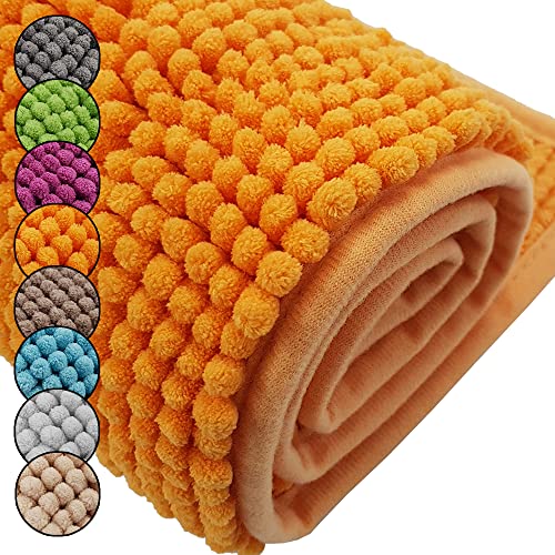DILUMA Badematte Chenille 2er Set 50x80cm + 45x50cm Orange Rutschfester Hochflor Badteppich Wellness Badvorleger Saugfähig und Flauschig DILUMA Badematte Chenille 2er Set 50x80cm + 45x50cm Orange Rutschfester Hochflor Badteppich Wellness Badvorleger Saugfähig und Flauschig von DILUMA