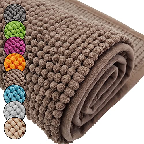 DILUMA Badematte Chenille 2er Set 50x80cm + 45x50cm Taupe Rutschfester Hochflor Badteppich Wellness Badvorleger Saugfähig und Flauschig von DILUMA