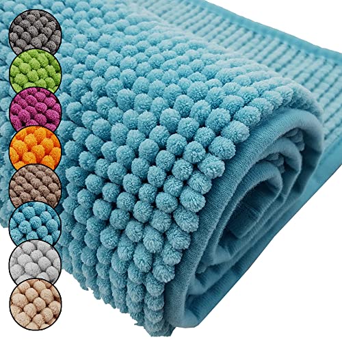 DILUMA Badematte Chenille 2er Set 50x80cm + 45x50cm Türkis Rutschfester Hochflor Badteppich Wellness Badvorleger Saugfähig und Flauschig von DILUMA