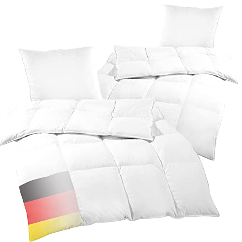 DILUMA Bettenset 4-teilig Comfort - 2X Bettdecke 135x200 cm 1000g Füllung 90% Federn 10% Daunen - 2X Kopfkissen 80x80 cm 100% Federn - Bettdeckenset mit ÖkoTex 100, Downpass von DILUMA