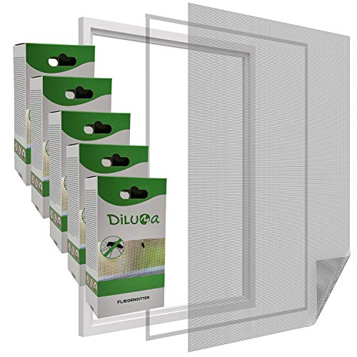 DILUMA | Fliegengitter Fenster 110x130 cm Schwarz 5er Set | Durchsichtiges & Kürzbares Fliegennetz mit 5,6m Klettband | Zuverlässiger Schutz vor Mücken, Fliegen & Insekten - Insektenschutz ohne Bohren von DILUMA