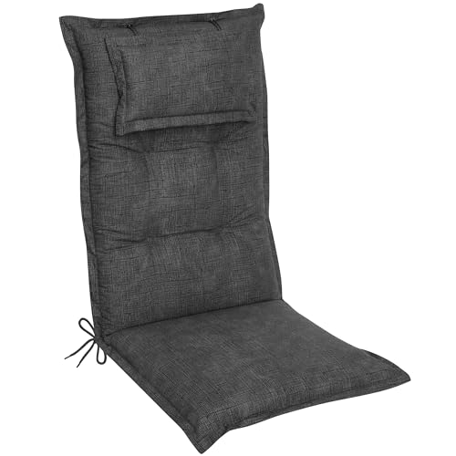 DILUMA Hochlehner Auflage Luxor 120x50 cm mit Kopfpolster Anthrazit - Luxus Stuhlauflage mit 8 cm Polsterung von DILUMA