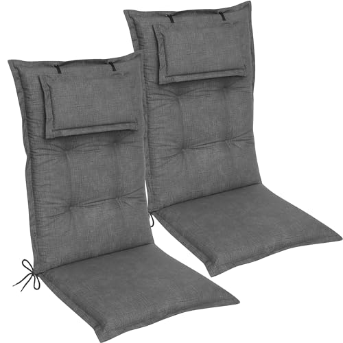 DILUMA Hochlehner Auflage Luxor 120x50 cm mit Kopfpolster Grau 2er Set - Luxus Stuhlauflage mit 8 cm Polsterung von DILUMA