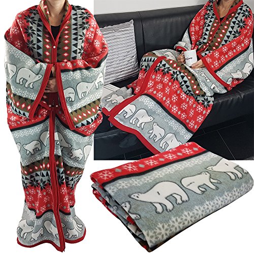 DILUMA Kuscheldecke mit Ärmeln Cozy Bears 150x170 cm Rot - Ärmeldecke mit Reißverschluss für Erwachsene & Kinder - TV Decke mit Ärmeln - ÖkoTex100, Kuschelweich, Wärmend, Atmungsaktiv von DILUMA