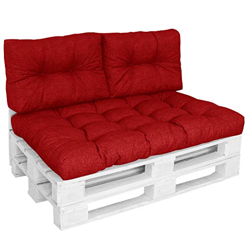 DILUMA | Palettenkissen Set Comfort Modell 2021 | 3-Teilig Rot | 1x Sitzkissen 120x80 cm + 2X Rückenlehne 60x40 cm | Wasser- & Schmutzabweisender Bezug | Indoor & Outdoor von DILUMA