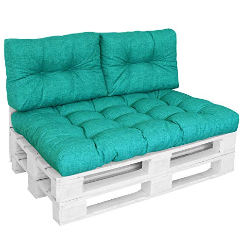 DILUMA | Palettenkissen Set Comfort Modell 2021 | 3-Teilig Türkis | 1x Sitzkissen 120x80 cm + 2X Rückenlehne 60x40 cm | Wasser- & Schmutzabweisender Bezug | Indoor & Outdoor von DILUMA