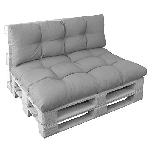 DILUMA Palettenkissen Set Grau - Sitzkissen 120x80 cm & Rückenlehne 120x40 cm - Bequemer 15 cm Polster - Palettensofa Komplett Outdoor & Indoor - Palettenauflage mit Rückenkissen - Made in EU von DILUMA