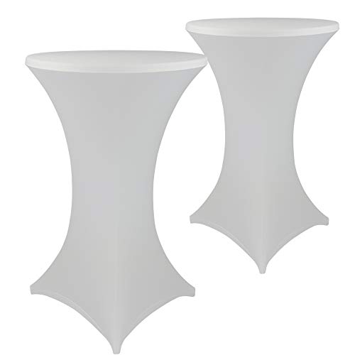 DILUMA Stehtischhussen Stretch Elastique Ø 60-65 cm Weiß 2er Set - elastische Premium Stretchhusse für gängige Bistrotische und Stehtische - dehnbarer Tischüberzug von DILUMA