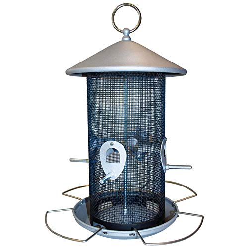 DILUMA Vogelfutter-Station 30 cm aus Metall Futterspender für bis zu 3 kg Futter Vogelhaus zum Hängen Vogelfutter-Spender mit 8 Futteröffnungen - perfekt für Wildvogelmischungen von DILUMA