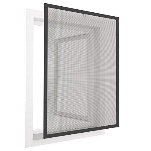 Diluma Insektenschutz Fenster Comfort 100x120 cm mit Alurahmen in Anthrazit - Fliegengitter aus Fiberglas - kürzbarer Spannrahmen ohne Bohren und Schrauben mit Dichtungsbürste von DILUMA