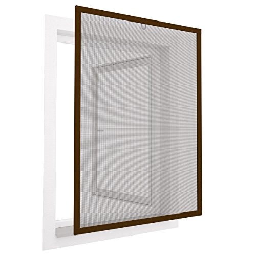 Diluma Insektenschutz Fenster Comfort 100x120 cm mit Alurahmen in Braun - Fliegengitter aus Fiberglas - kürzbarer Spannrahmen ohne Bohren und Schrauben mit Dichtungsbürste von DILUMA