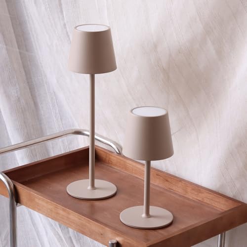 DILUMEN 2 Stück Tischlamp Dimmbare Touch Kabellose,Led Tischlampe Akku Usb Aufladbar,Drei Farbtemperaturen Metall LED Wiederaufladbar Tischlampe für Outdoor und Indoor,IP54 Wasserdicht,5200mAh,Beige von DILUMEN