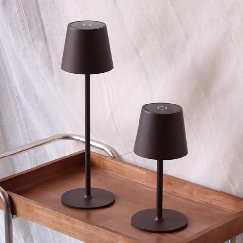 DILUMEN 2 Stück Tischlamp Dimmbare Touch Kabellose,Led Tischlampe Akku Usb Aufladbar,Metall LED Wiederaufladbar Tischlampe für Outdoor und Indoor,IP54 Wasserdicht,5200mAh,Dunkelbraun von DILUMEN