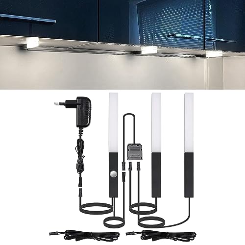 DILUMEN Netzbetriebenes LED Schrankbeleuchtung Set,Dimmbar Led Schrankleuchten mit 3 Verkettbaren Stäben,230V AC,3pcs*2.5w,3 * 300lm,Touch-Steuerung Unterbauleuchten für Küche,Regal,Kaltweiß 6000K von DILUMEN