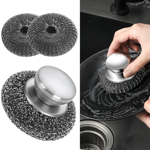 Edelstahl-Topfreiniger mit Griff zum Schutz Ihrer Hand, 5 Stück, großer Metalldraht, Wolle, bequem zu halten, langlebig und stark von DILUSILK