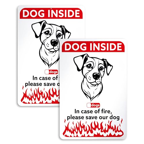 2 x "Dog Inside – In Case of Fire Please Save Our Dog" – 25,4 x 17,8 cm My Pet is Home Alone Aluminiumschild – Haustier-Innen-Notfallschilder – Feuerschilder für Haustiere 2 x "Dog Inside – In Case of Fire Please Save Our Dog" – 25,4 x 17,8 cm My Pet is Home Alone Aluminiumschild – Haustier-Innen-Notfallschilder – Feuerschilder für Haustiere von DIMARONGTON