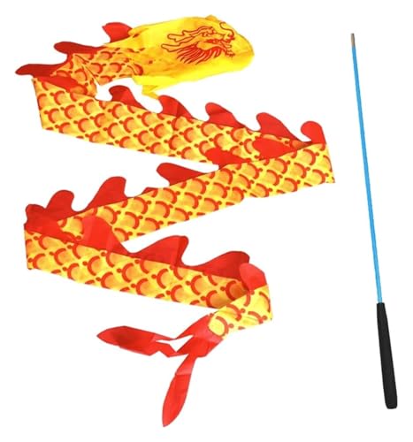 DIMEIYAN Tanzdrachen-Spinnbänder, Seidendrachen-Poi, Mashup-Handdrachen-Tanz-Streamer for Kinder, quadratisch, Fitness-Tanzdrache mit Stab, leichte Luftschlangen for Chara(3Meter) von DIMEIYAN