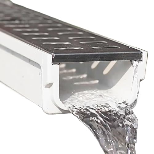 Entwässerungsrinne, Abflussabdeckung for den Außenbereich, schmaler U-förmiger Grabenablauf mit Metallgitter, Harzrinnenablauf for Garten, Einfahrt und Terrassenentwässerung, 4–15 cm Höhe, Regenbodene von DIMEIYAN