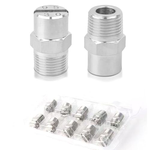 Sprühdüsenspitze, 304 Edelstahl, flache Ventilator-Sprühdüse, 1/8 und 1/4 BSPT-Gewinde 65/80/95/110 Grad, 5 Stück (1/4 Außengewinde 12,5 mm (Bohrungsdurchmesser 2,0 mm), 80°) von DIMEIYAN