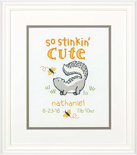 Dimensions Counted Cross Stitch Kit: Birth Record: Stinkin' Cute, Aida, 20.5 x 25.5cm von Dimensions