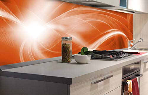 DIMEX Küchenrückwand Folie selbstklebend ABSTRAKTE MALEREI IN ORANGE | Klebefolie - Dekofolie - Spritzschutz für Küche | Made in EU - 180 cm x 60 cm von DIMEX