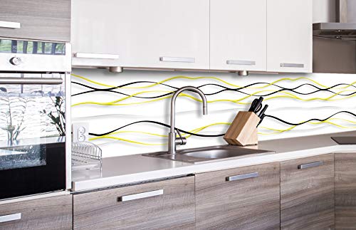 Küchenrückwand Folie selbstklebend GELBE Wellen | Klebefolie - Dekofolie - Spritzschutz für Küche | Made in EU - 260 cm x 60 cm von Dimex