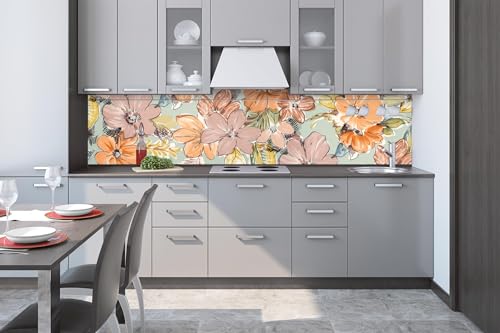 DIMEX Küchenrückwand Folie Selbstklebend Blumenmuster AUF BLAUEM Stoff 260 x 60 cm | Klebefolie - Dekofolie - Spritzschutz für Küche | Made in EU von DIMEX