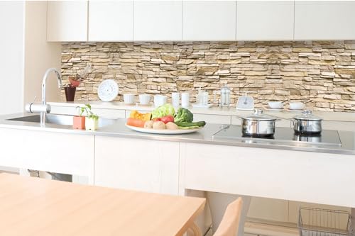 DIMEX Küchenrückwand Folie Selbstklebend GESTAPELTE STEINMAUER 350 x 60 cm | Klebefolie - Dekofolie - Spritzschutz für Küche | Made in EU von DIMEX