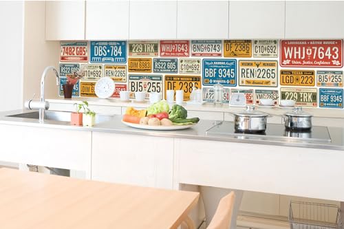 DIMEX Küchenrückwand Folie Selbstklebend Retro-AUTOKENNZEICHEN 350 x 60 cm | Klebefolie - Dekofolie - Spritzschutz für Küche | Made in EU von DIMEX