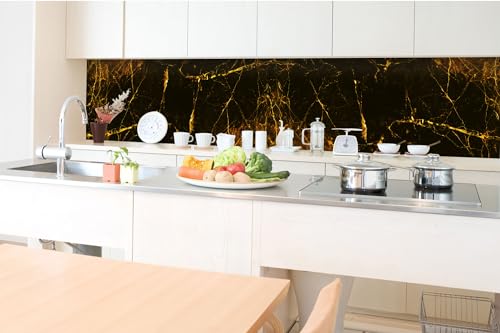 DIMEX Küchenrückwand Folie Selbstklebend SCHWARZGOLDENER MARMOR 350 x 60 cm | Klebefolie - Dekofolie - Spritzschutz für Küche | Made in EU von DIMEX