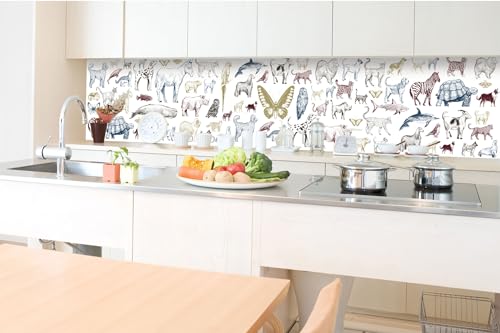 DIMEX Küchenrückwand Folie Selbstklebend TIERSAMMLUNG 350 x 60 cm | Klebefolie - Dekofolie - Spritzschutz für Küche | Made in EU von DIMEX