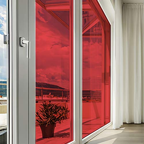DIMEXACT Selbstklebende Sonnenschutzfolie für Autofenster, farbig, transparent für Fenster, Rot, Breite 1,52 m, Rolle von DIMEXACT