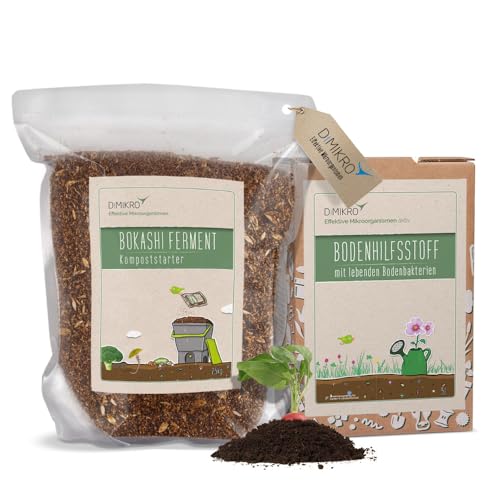Bokashi Eimer-Nachfüllset - 5 Liter Kompostbeschleuniger flüssig (EM aktiv) + 2,5 kg Fermentationshilfe (Bokashi Ferment) Bio-Qualität - Made in Germany von DIMIKRO